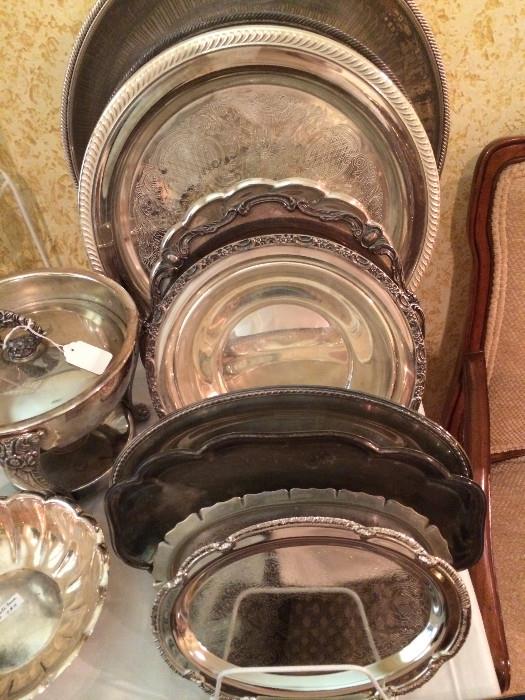          Silver-plate trays and other serving pieces