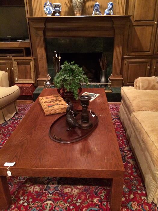      Extra large coffee table; many decorative items