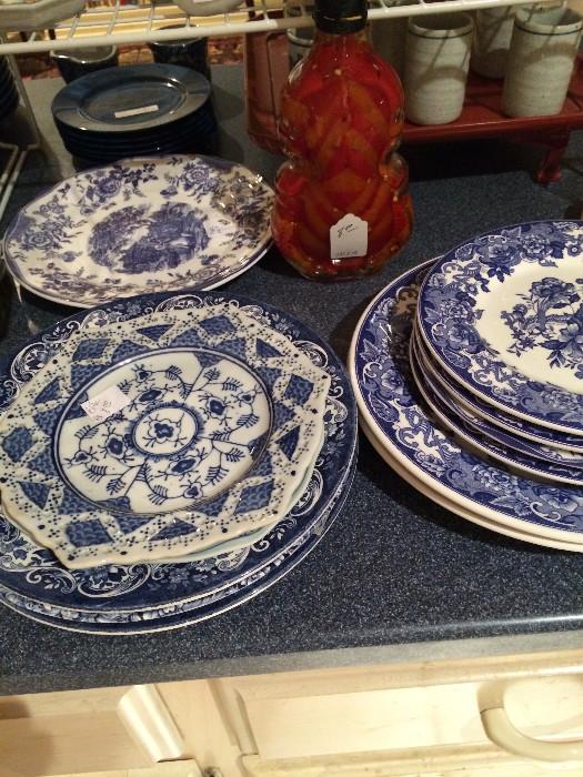                        Many blue & white plates