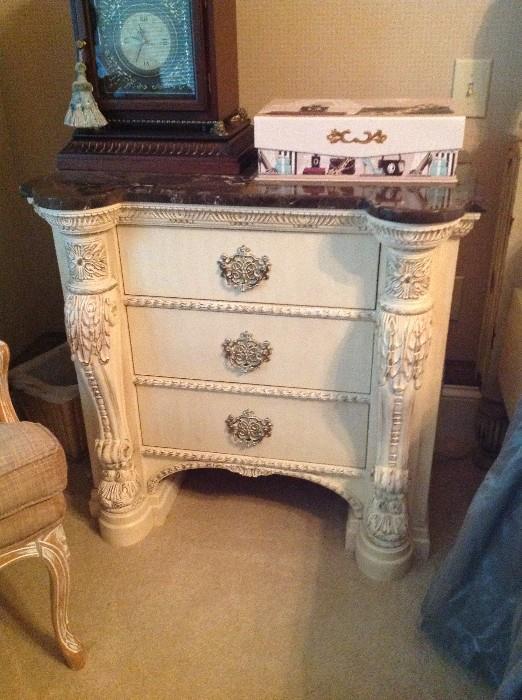 Three Drawer Nightstand w/ Marble Top - 1 of 2