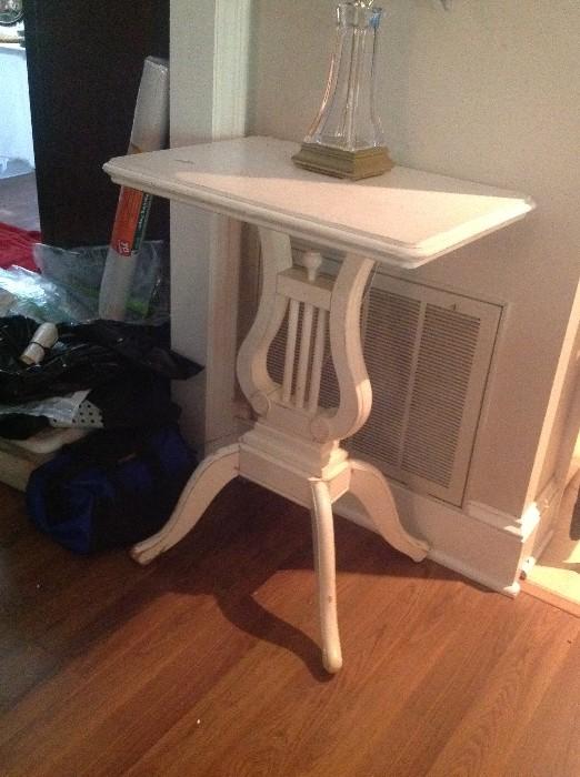 White Painted Lyre End Table
