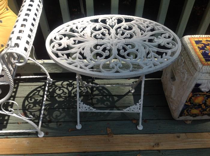 White Oval Metal Folding Patio End Table - 2 Available 