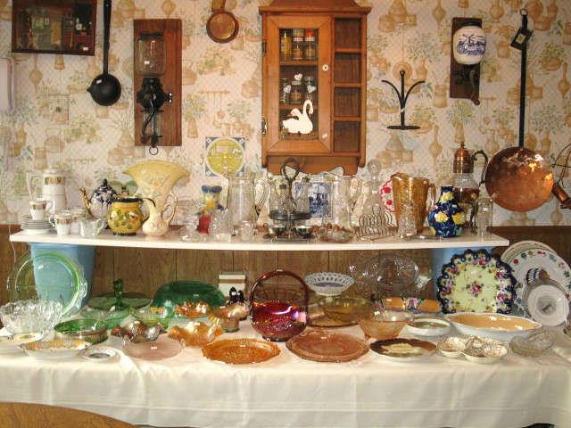 Arcade & German coffee grinders  Loads of  china Hull Pottery Depression and Carnival Glass