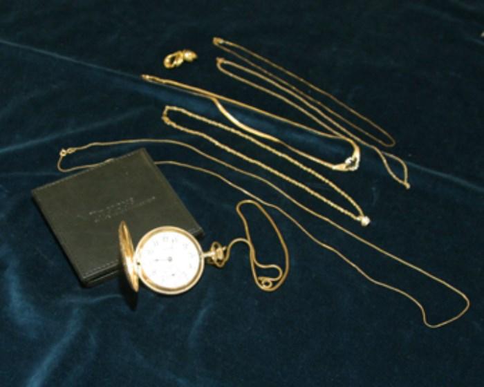 Lovely antique watch and several gold necklaces