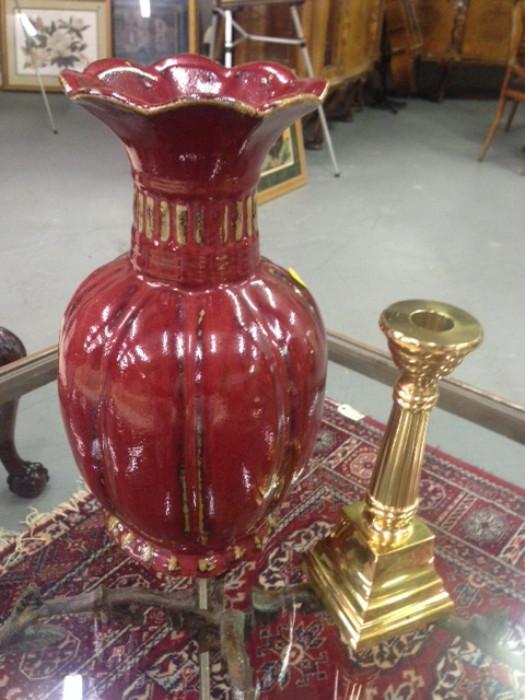Ceramic Vases & Brass Candlesticks