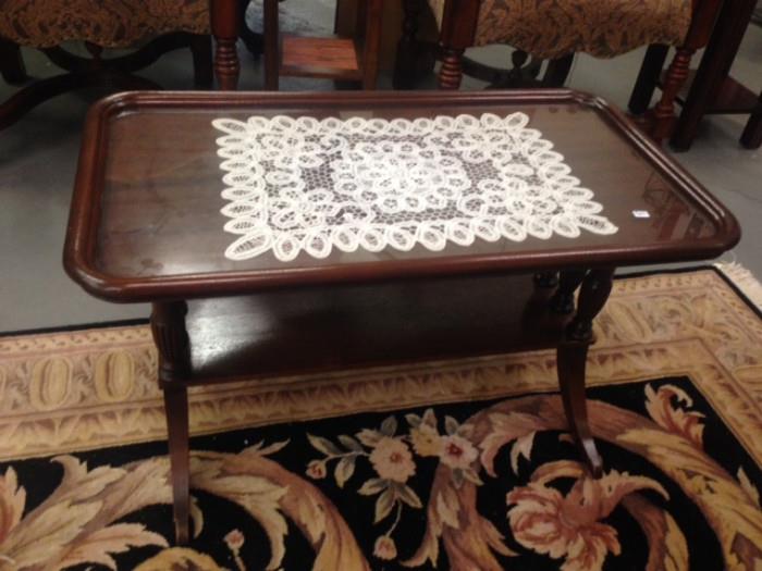 Glass Top Mahogany Coffee/Serving Table