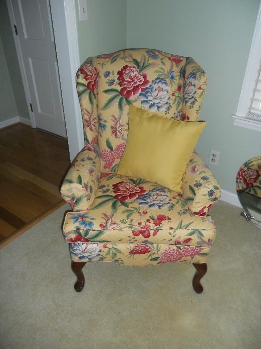 One of 2 Floral Custom Made Wing Chairs