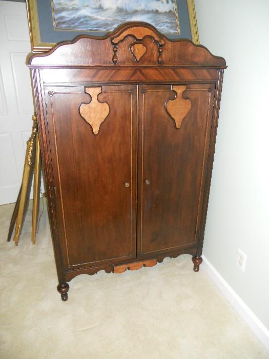 Antique Wardrobe with inlay (has been converted to an entertainment center