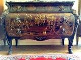 BOLD Regence BOMBE CHEST Japanned & Hand Decorated, Unusual Ormolu (Purchased at the Buenos Aires Harrods)