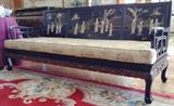 Lacquer, Hard-stone & Carved Wood Divan, Silk Cushion