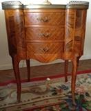 Pair Kidney-Shaped Lamp Tables wi. Galleries, LOUIS XV STYLE" INLAY & BRONZE ORMOLU