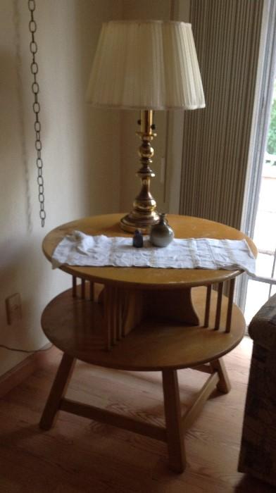 Mid-century end table.  Brass lamp