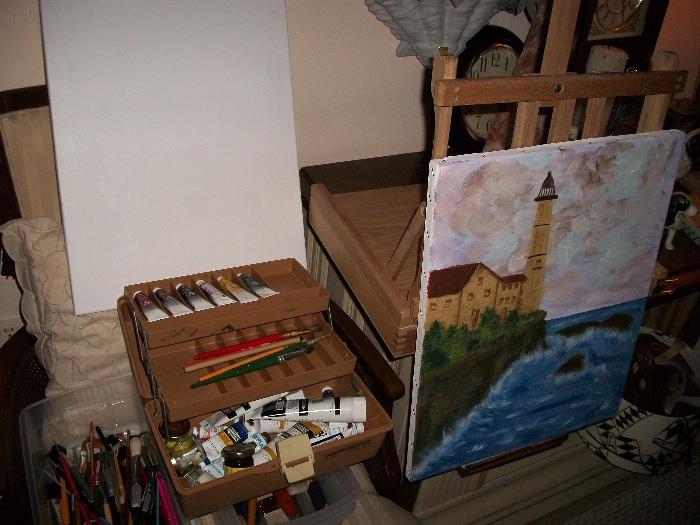 PAINTING SUPPLIES & PORTABLE EASEL