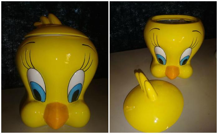 I'm getting hungry writing this copy with all these cute collectible cookie jars, this one of my favorite little yellow character . . . Tweety Bird.