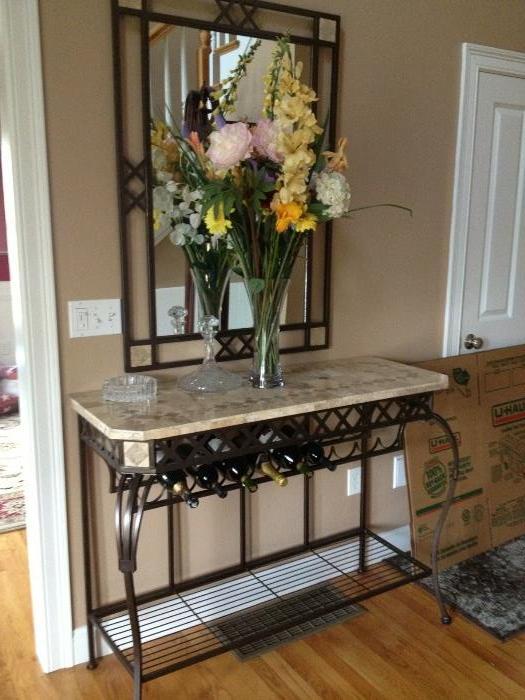 Marble top table and mirror set