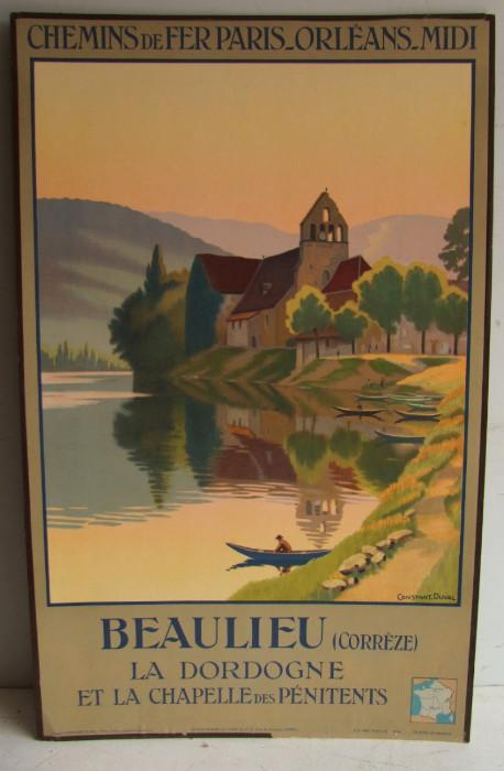 1936 French travel poster for Beaulieu, France by Constant Duval, 24x39"h