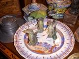 LEAD CAST ALLIGATORS  COLD PAINTED AND INKWELLS