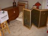 19TH C BLANKET CHEST, SCREEN, AND FRAMES