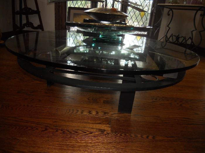 Steel and brass coffee table
