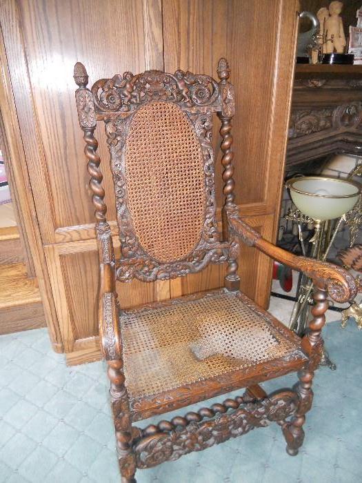 Antique carved oak chair (needs recaining)