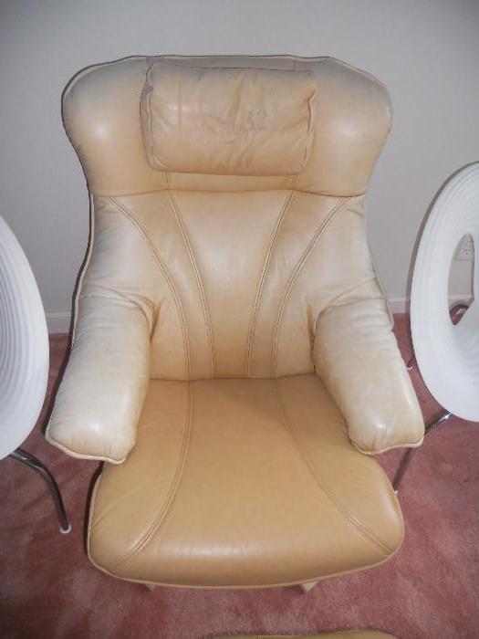 Danish leather lounge chair and ottoman