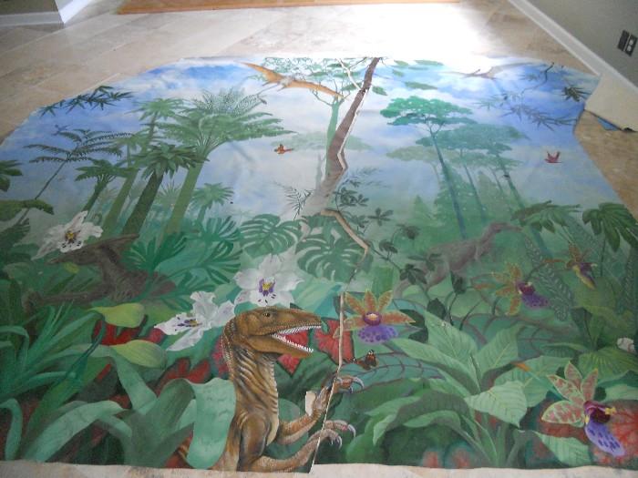 Dinosuar mural painted on canvas in 2 pieces (very large)