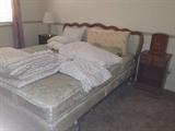 Queen Mattres, Headboard, Linen, Night Stand, Radio, Lamp