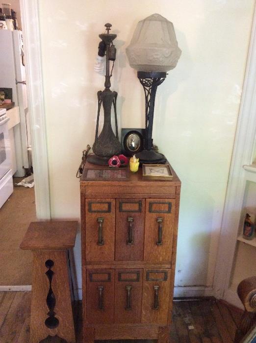 Antique file cabinet and antique lighting