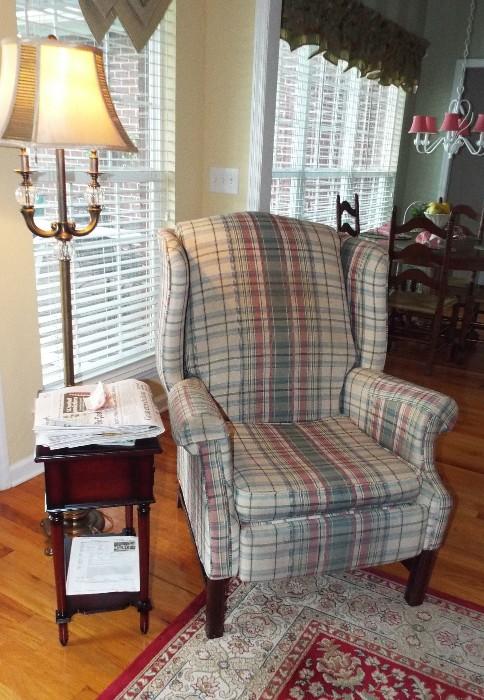 Wing Back Plaid Chair