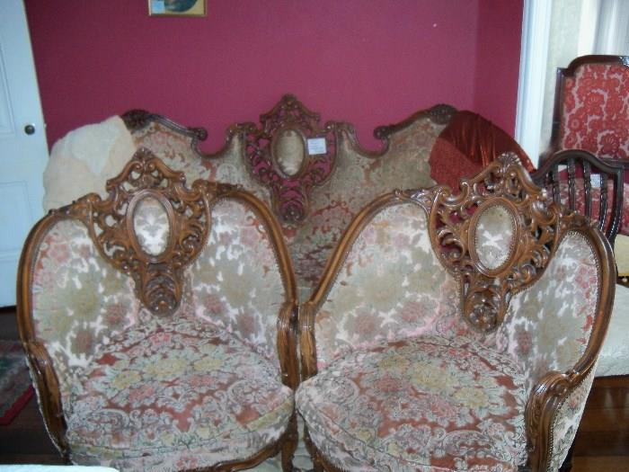 antique sofa and parlor chairs