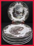 SET OF 6 JOHNSON BROS. "FRIENDLY VILLAGE SALAD PLATES - ALL WITH ORIGINAL SALES LABELS ON THEM (NEVER USED)!!