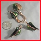 BEAUTIFULLY LARGE RENOIR MATISSE COPPER & ENAMEL SET WITH EARRINGS HAVING PROFESSIONALLY ADDED 14K GOLD BACKERS