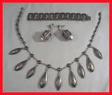 FANTASTIC SIAM STERLING "MEKKALA GODDESS" NIELLO NECKLACE, EARRING AND BRACELET SET