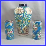 ELEGANT LONGWY (FRANCE) FAIENCE VASE GARNITURE 