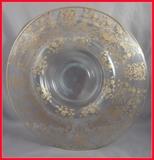 ELEGANT GLASTONBURY/LOTUS GOLD-ENCRUSTED ETCHED GLASS CENTER BOWL IN THE 'ROSE BUD' PATTERN