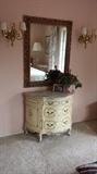 Unique marble top dresser-pink, white and gray.