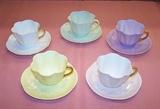 5 Shelley Bone China pastel cups & saucers