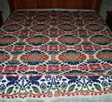 Stunning jacquard coverlet, woven in 1846 by well known weaver Henry Overholt, Westmoreland County, Pennsylvania, in excellent condition, 72" x 80" (shown on queen bed)
