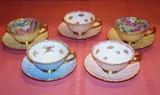 5 Shelley Bone China cups and saucers, pastel exteriors and floral interiors