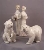 Lladro figurines "Bride and Groom" 7" tall and "Polar Bears" 4" and 5" tall