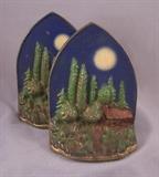 Moon and Cabin bookends, 1920's