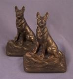 German Shepherd bronze bookends