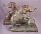 Patinated spelter elephant bookends