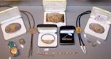 A Fine Selection of Black Hills Gold Jewelry, plus an elks head bolo tie with natural gold nugget, and a gold filled Omega Seamaster Wristwatch with 14k gold & turquoise band.
