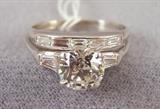 Platinum wedding set with baguette & 1.75 carat Old European cut diamonds, size 9 1/2, with current appraisal