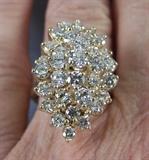 14k yellow gold marquise diamond cluster ring, size 7, with current appraisal