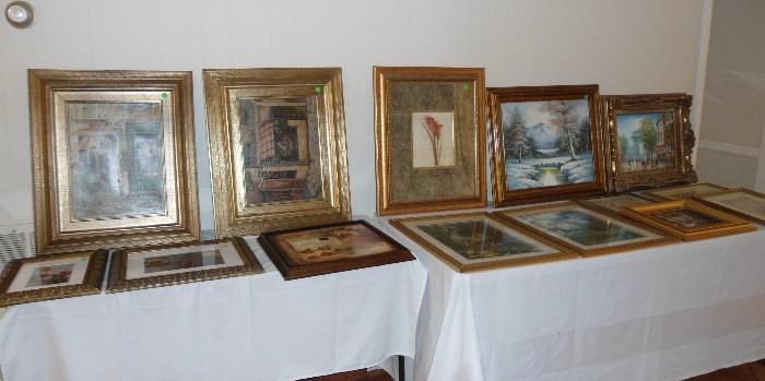 Tables FULL of Artwork, signed/numbered, prints to oils in ornate frames.....Great Prices.