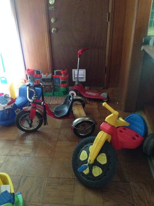 Bikes, big wheel, scooter, toys
