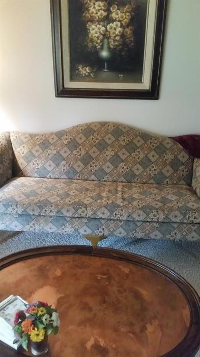 ETHAN ALLEN CAMEL BACK SOFA, COUCH, BROCADE FABRIC EXCELLENT CONDITION