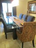 GLASS TOP TABLE WITH 8 CHAIRS
